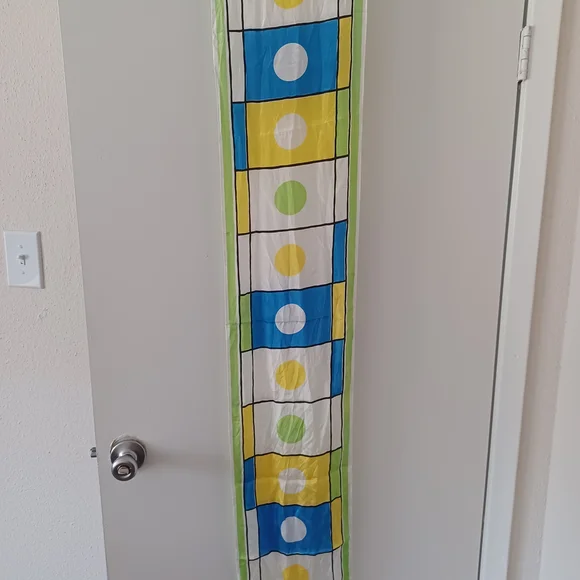 Vibrant Geometric Silk-Blend Scarf in Blue, Yellow & Green - Picture 3 of 3